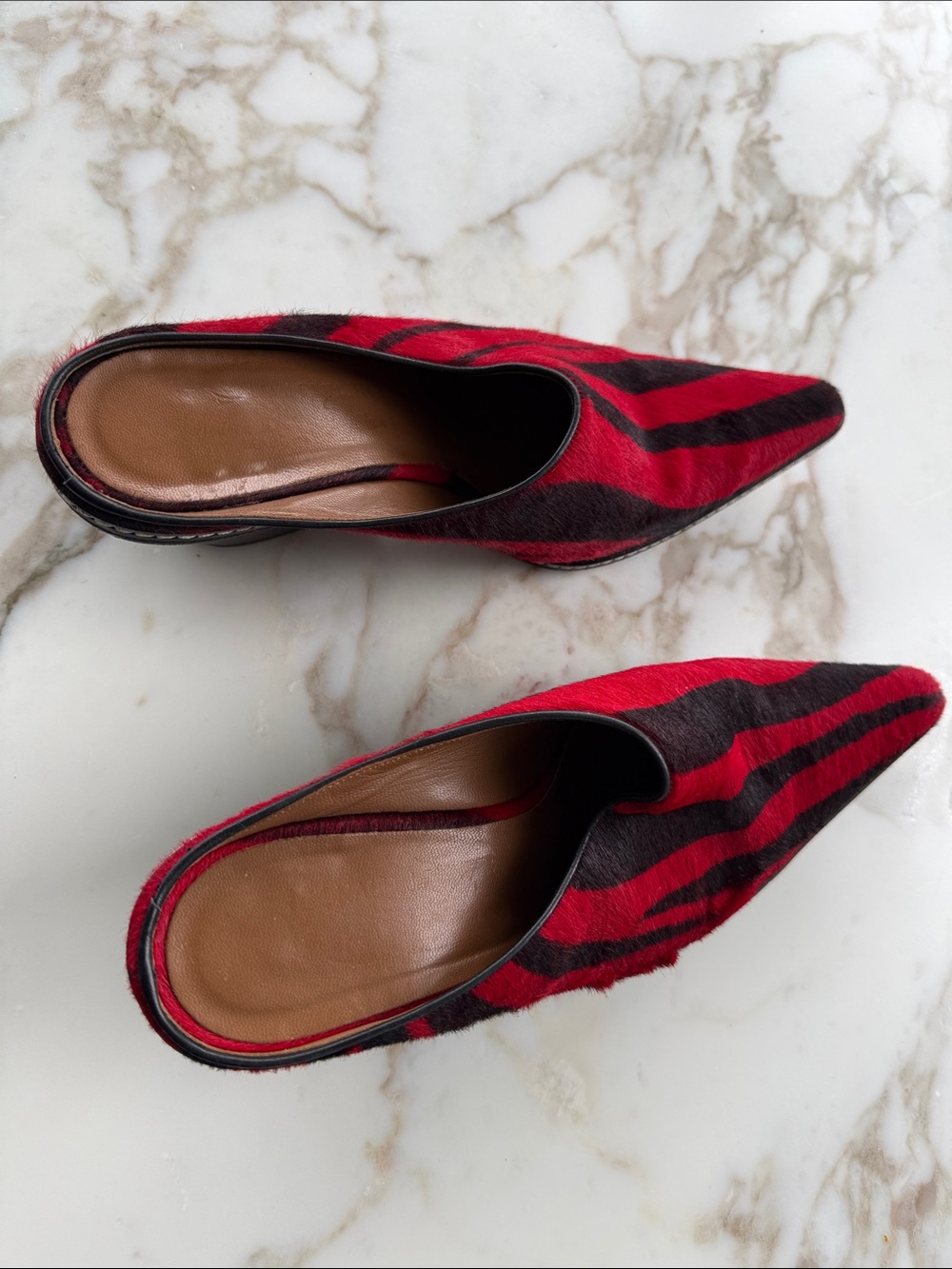 Donald J. Pliner Red and Black Striped Pointed-Toe Mule